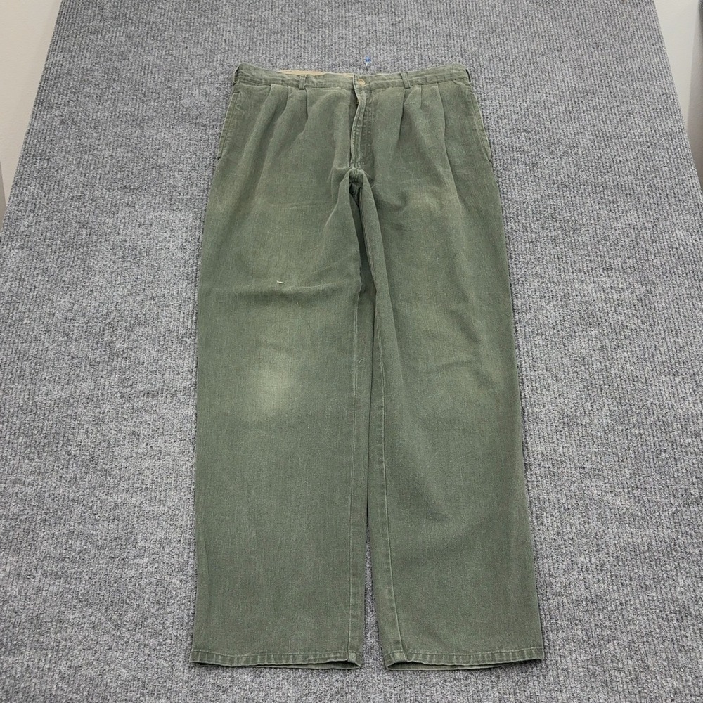 Vintage Bugle Boy Pants Mens 36 Green Cotton Pleated Chino Relaxed 90s 745958